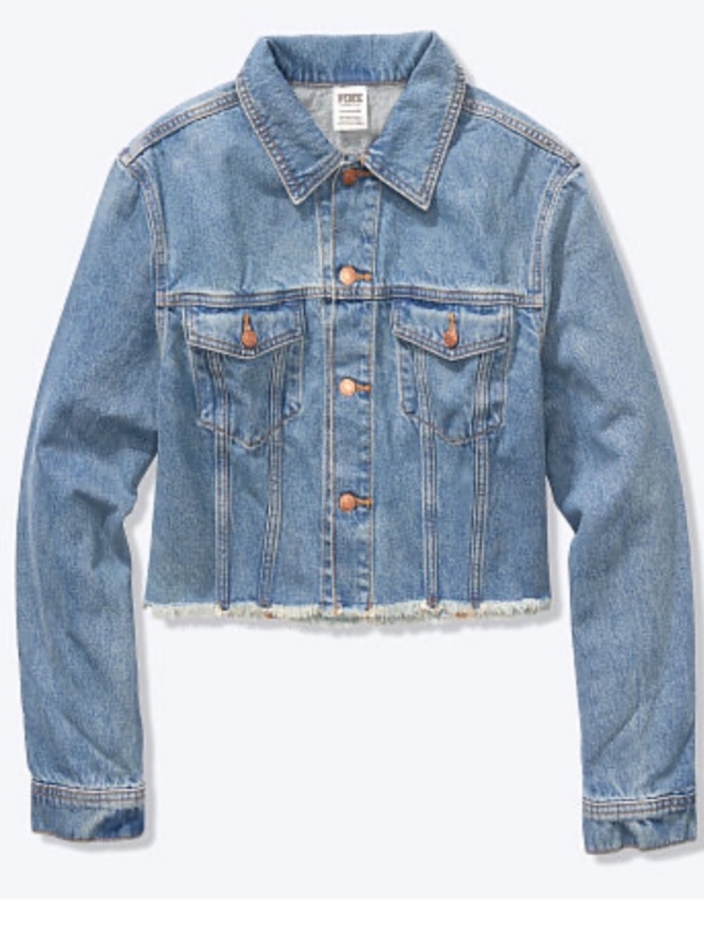 PINK Victoria Secret Cropped Raw Hem Denim Jean Jacket